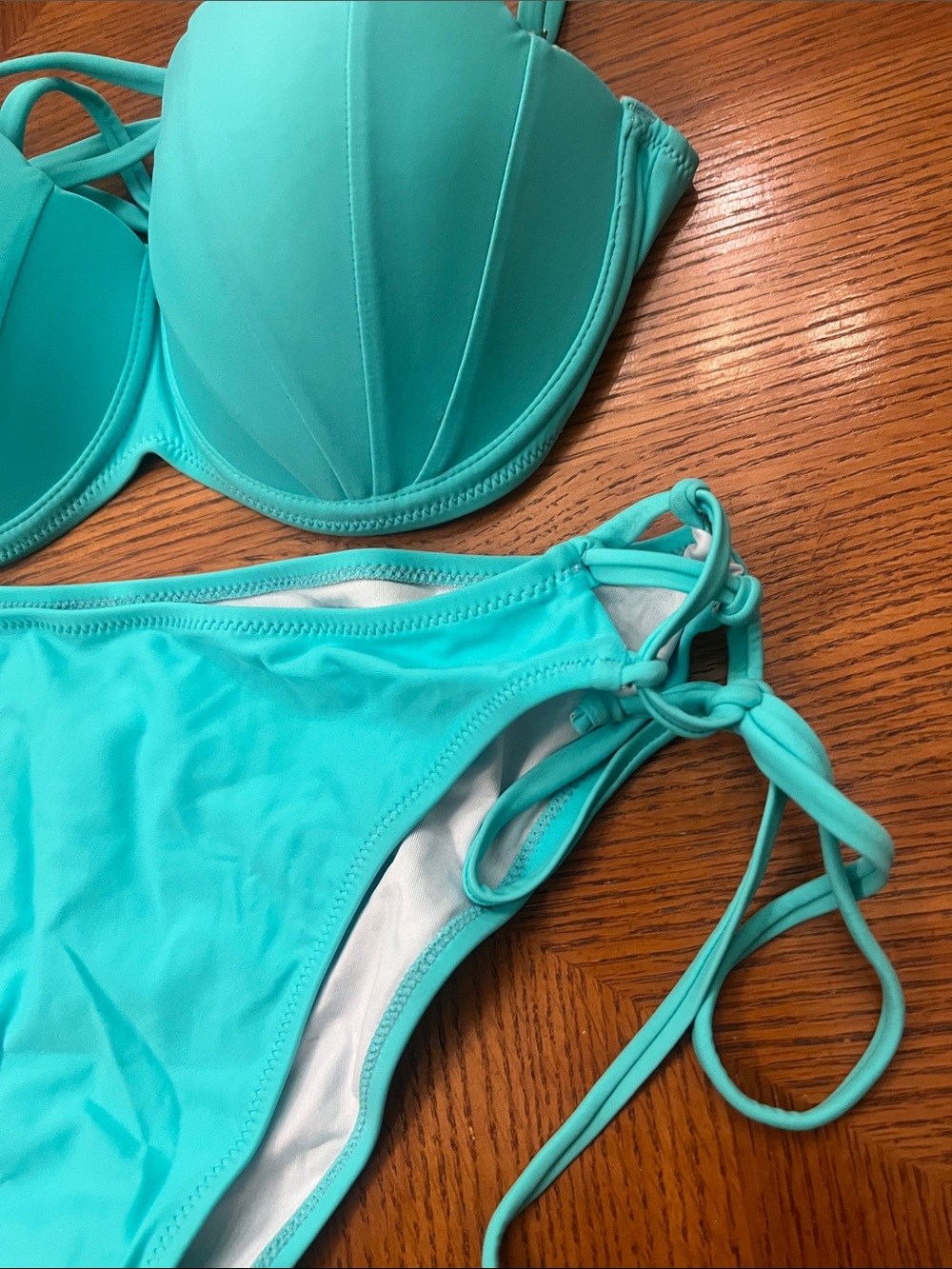 Turquoise Shell-Style Push-Up Bikini Set Medium top/Large bottom Women Swim B27 - Picture 2 of 4